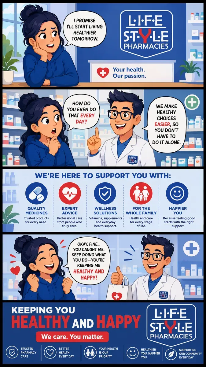 Comic strip by Moteef for LifeStyle Pharmacy Group